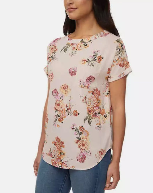 Buffalo Ladies' Size XL (16) Short Sleeve Blouse with Pocket, Ivory Blossom