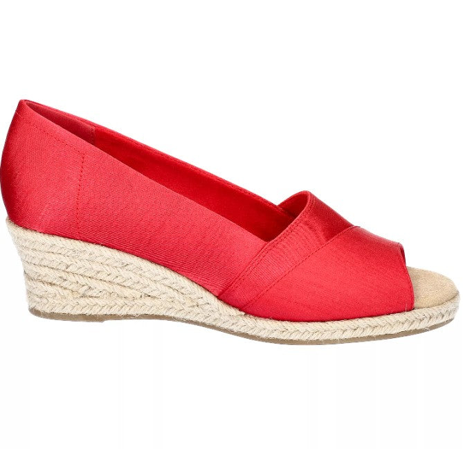 Easy Street Women Size 8.5 Wide, Jasper Wedge Espadrille Sandals, Red Thai Silk