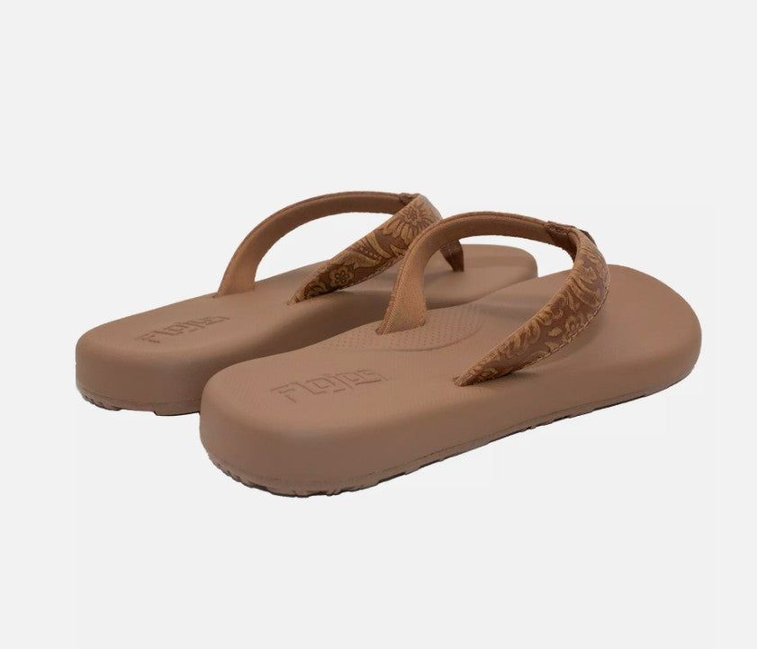 Flojos Women's Size 8 Flip Flops Sandals, Tan Artisan, Grade A