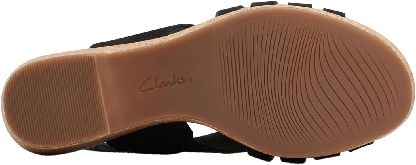 Clarks Women's Size 9 M, Giselle Ivy Slingback Wedge Sandals, Black Nubuck