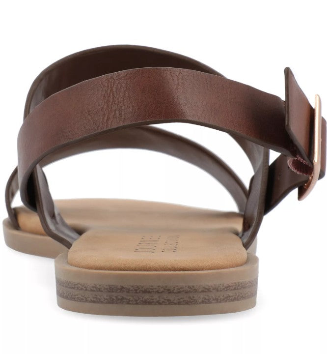 Journee Collection Women's Size 9 Wide, Lavine Double Strap Flat Sandals, Brown