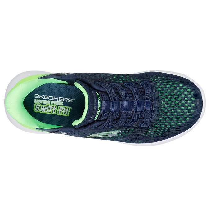 Skechers Kid's Size 1 Swift Fit Runner Shoes Sneakers, Navy/Green New in Box