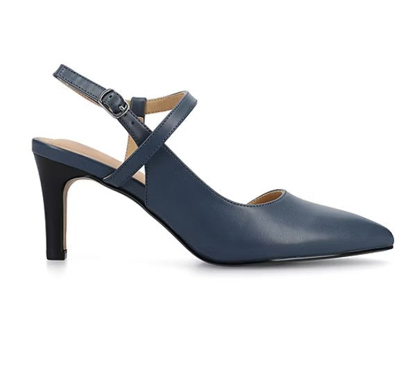 Journee Women's Size 6.5 M, Scipio Pointed Toe Stiletto Heel Pumps, Navy