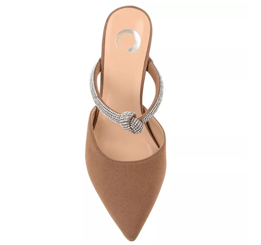 Journee Women's Size 6 Wide, Lunna Rhinestone Knot Pointed Dress Pumps, Brown