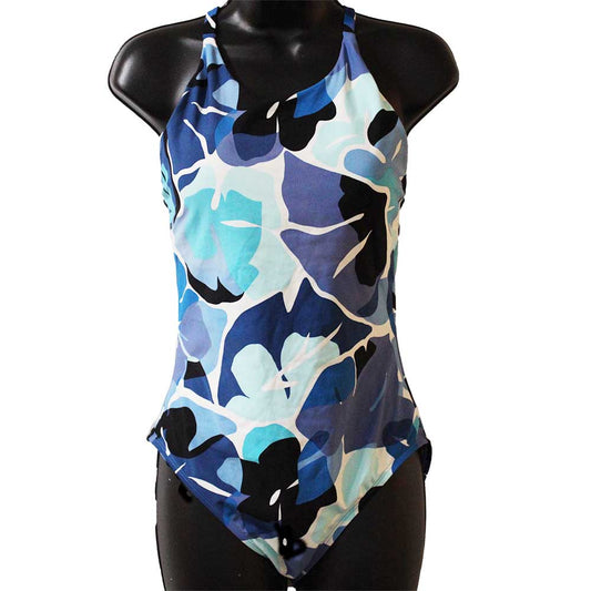 Nautica Ladies' Size Large, Cross Back One Piece Swimsuit, Blue-White, Customer Return