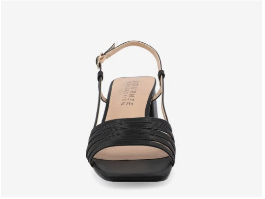 Journee Collection Womens Size 7.5, Shayana Slingback Block Heel Sandals, Black