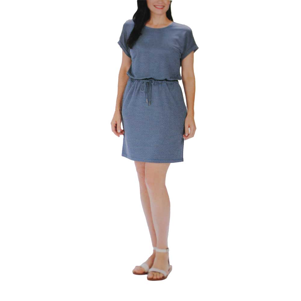 Hilary Radley Ladies' Small Short Sleeve Drawstring Waist Dress, Blue Stripe, Customer Return