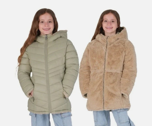 Steve Madden Youth Size Medium 10/12, Reversible Parka Jacket, Green, Grade A