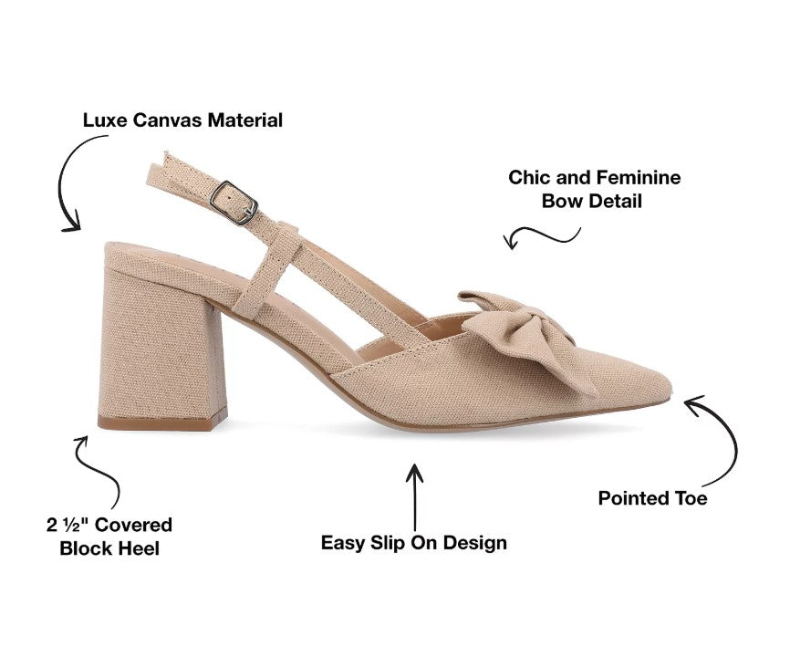 Journee Tailynn Women's Size 7.5, Dress Shoes Block Heel Slingback Pumps, Tan