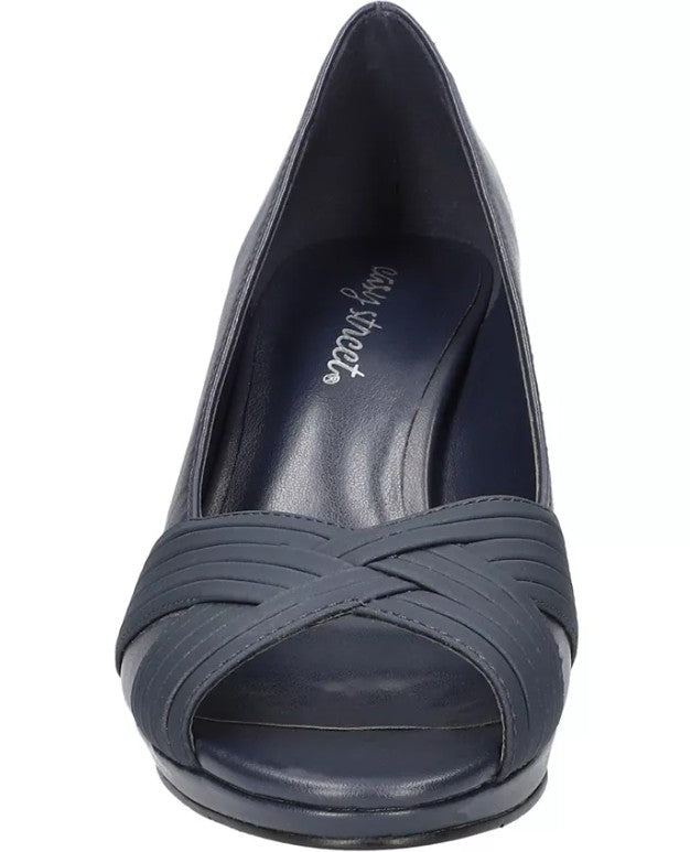 Easy Street Women's Size 9 Wide, Lavish Platform Peep Toe Pumps, Navy