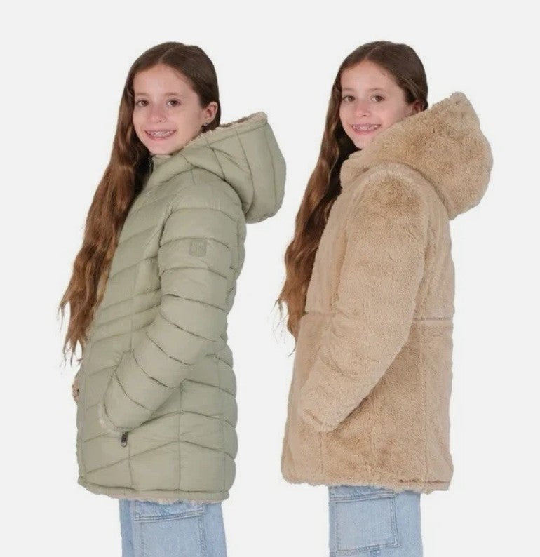 Steve Madden Youth Size Medium 10/12, Reversible Parka Jacket, Green, Grade A