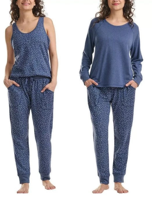 Live Love Lounge Ladies' Small (4-6), 3-Pc Pajamas, Blue Dots