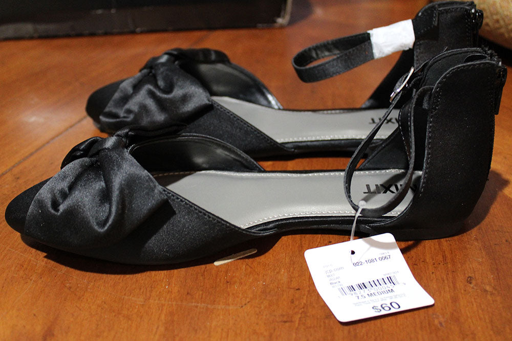 Mixit Women's Size 7.5 M, Jaguar Pointed Closed Toe Ballet Flats, Black Bow