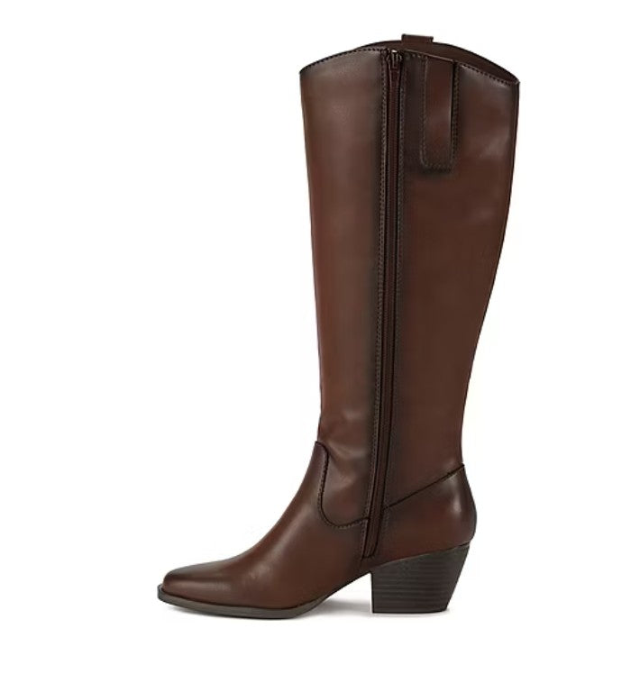 Frye and Co. Womens Size 8.5, Sheldon Stacked Heel Cowboy Boots, Brown, Grade A