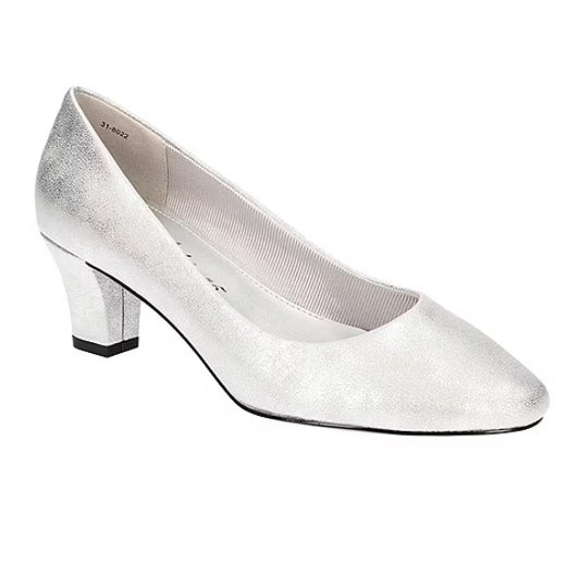 Easy Street Women's Size 8 M, Ballari Low Block Heel Pumps Dress Shoes, Silver