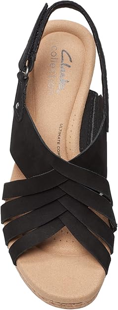 Clarks Women's Size 9 M, Giselle Ivy Slingback Wedge Sandals, Black Nubuck