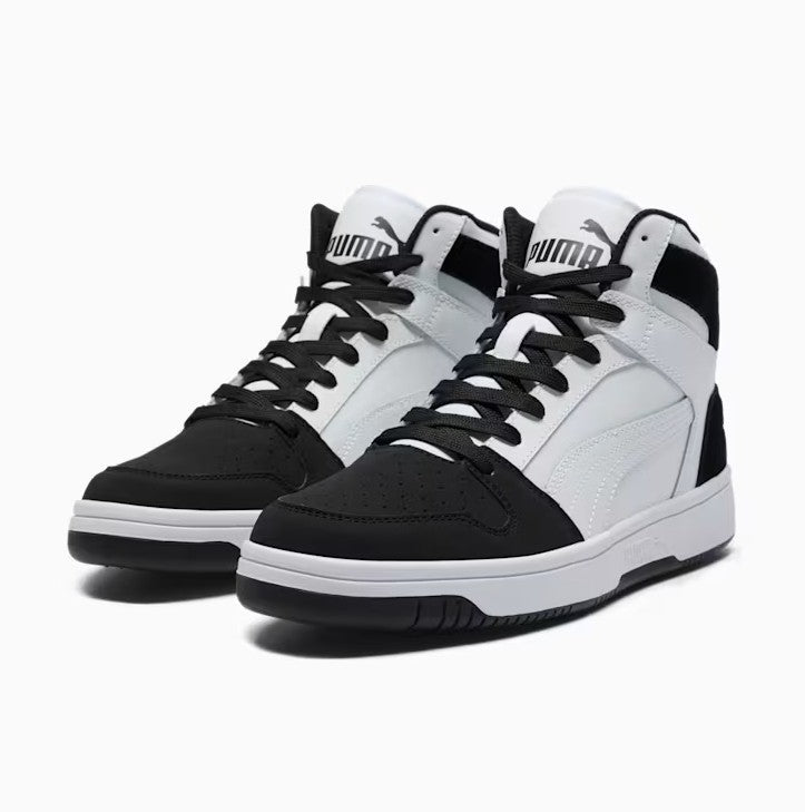 PUMA Men's Size 8.5, Rebound LayUp SL INK Mid Sneakers, White-Black (NO BOX)