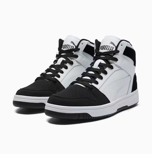 PUMA Men's Size 8.5, Rebound LayUp SL INK Mid Sneakers, White-Black (NO BOX)
