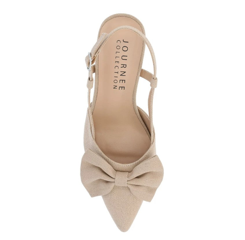 Journee Tailynn Women's Size 7.5, Dress Shoes Block Heel Slingback Pumps, Tan