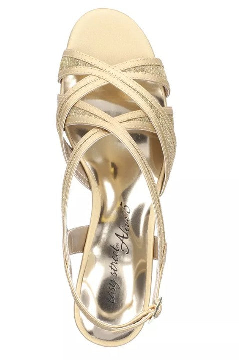 Easy Street Women's Size 7.5 Wide, Tristen Dress Sandals, Gold Satin/Glitter