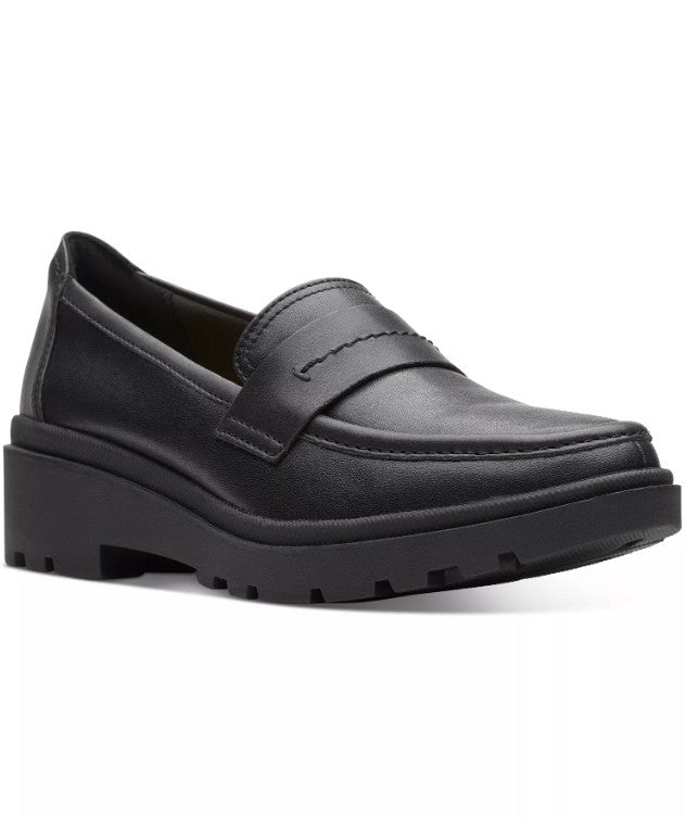 Clarks Calla Ease Women's Size 6, Leather Lug Loafers Comfort Shoes, Black