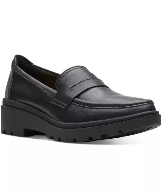 Clarks Calla Ease Women's Size 6, Leather Lug Loafers Comfort Shoes, Black