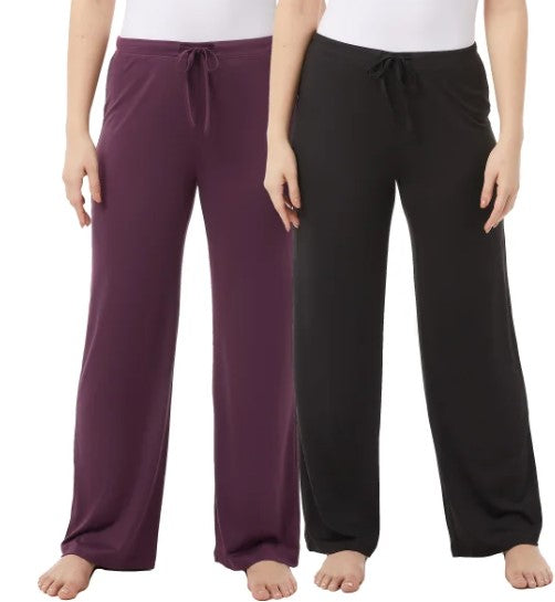 32 Degrees Ladies' Size Medium Lounge Pant, 2-Pack, (1) Black (1) Prune Purple