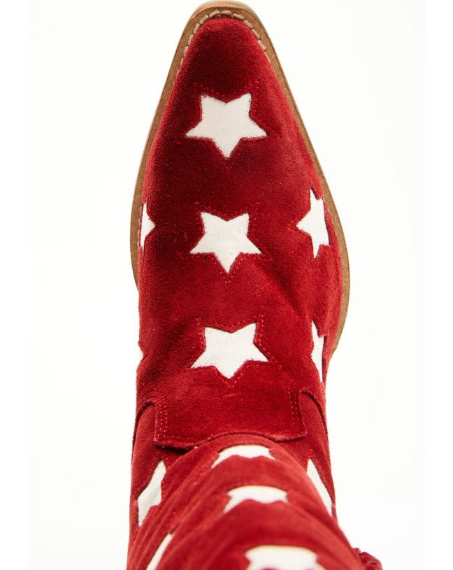 Dingo Women Size 9 M, Super Star Tall Suede Western Fringe Boots, Red Stars