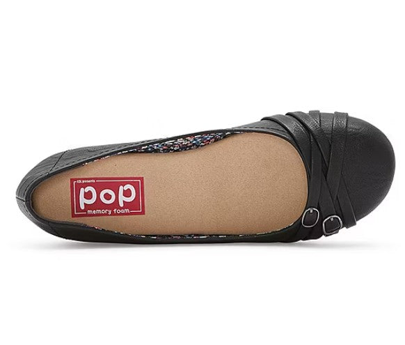 Pop Women's Size 7 M, Nelly Casual Ballet Flats, Black, Buckle Accents (NO BOX)