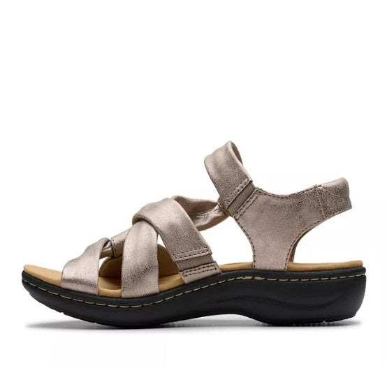 Clarks Size 7.5 W, Laurieann Bell Strappy Comfort Sandals, Taupe Metallic, Grade A
