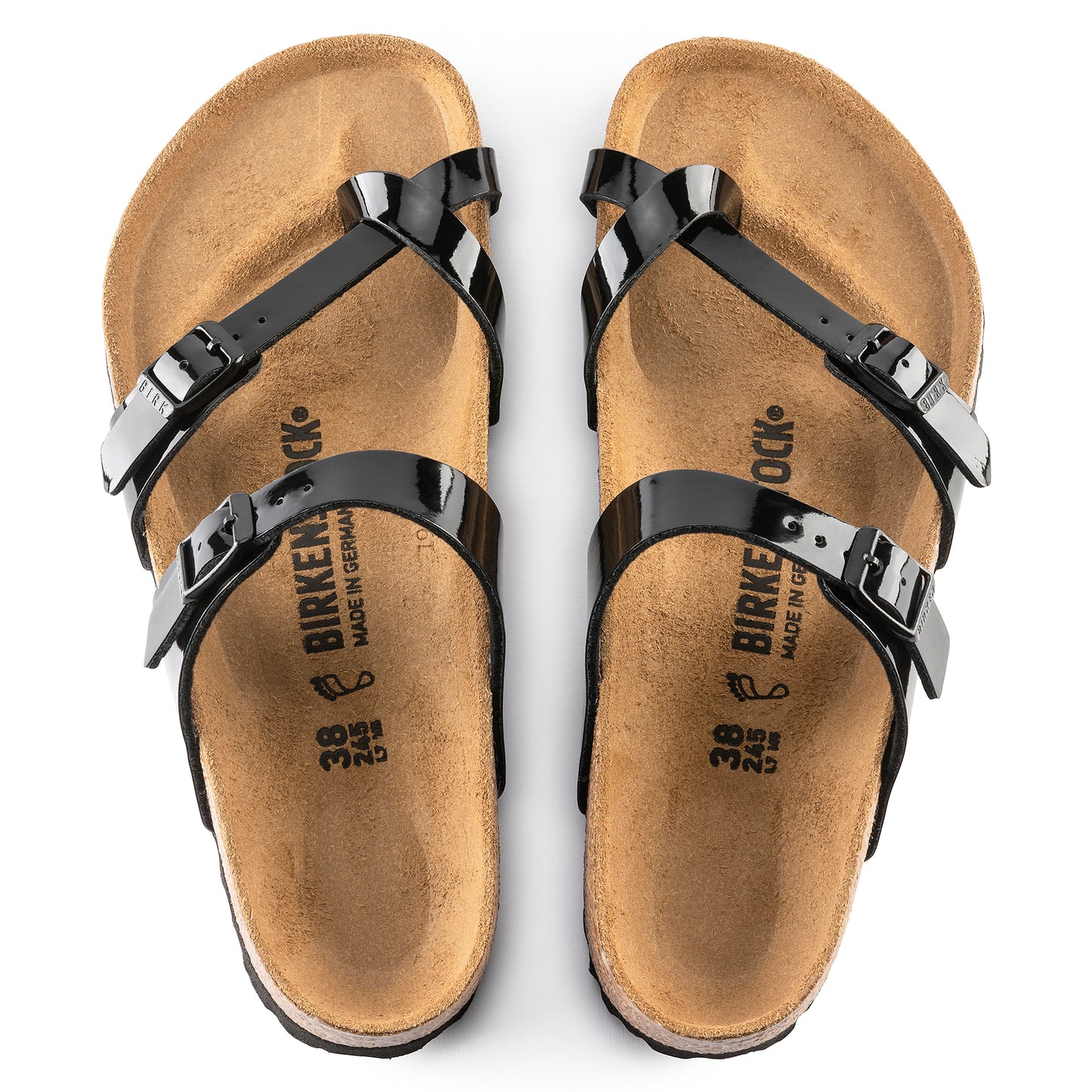 Birkenstock Mayari Size 41 Narrow Fit Leather Birko-Flor Sandal, Black Patent, New in Box