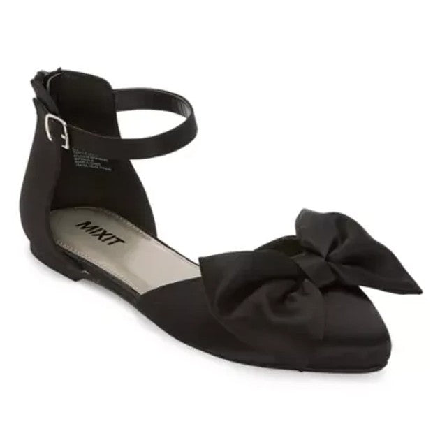 Mixit Women's Size 7.5 M, Jaguar Pointed Closed Toe Ballet Flats, Black Bow