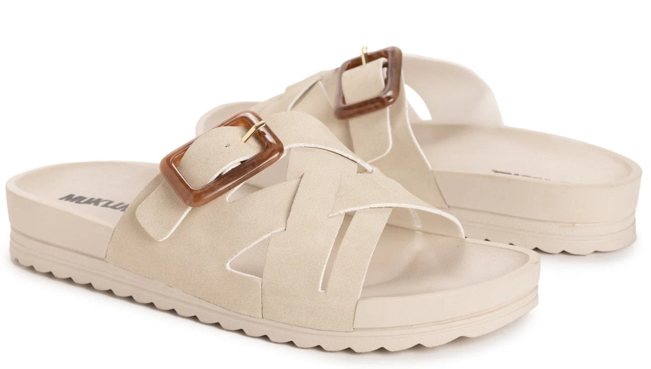 MUK LUKS Women's Size 9, Grand Shayna Adjustable Criss Cross Sandals Beige