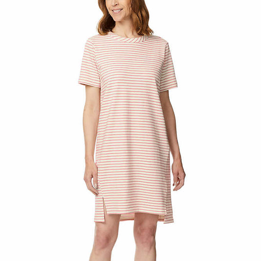Buffalo Ladies' Size Large (12-14) Short Sleeve Striped Dress, Pink Stripes