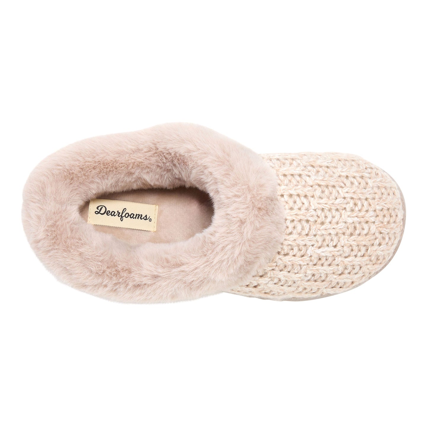 Dearfoams Ladies Medium (7/8), Memory Foam Cozy Knit Slippers, Oatmeal, Grade A