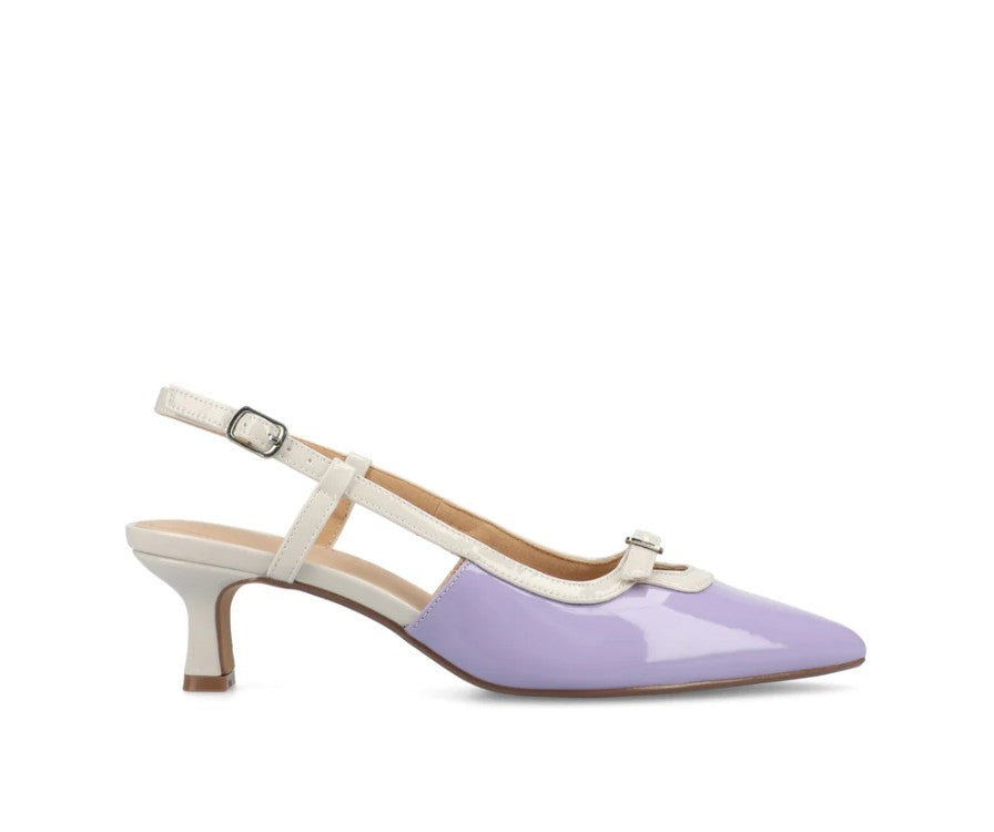 Journee Women's Size 8 Wide, Padma Slingback Kitten Heel Pumps, Patent Lilac