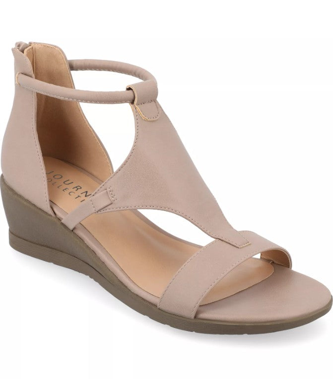 Journee Collection Women's Size 9.5, Trayle Wedge Gladiator Sandals, Taupe