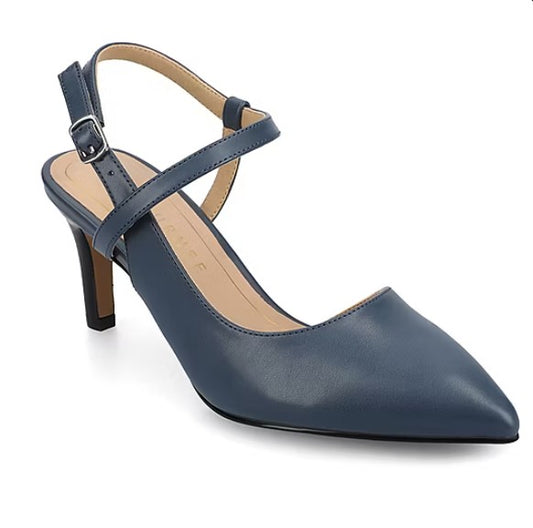 Journee Women's Size 6.5 M, Scipio Pointed Toe Stiletto Heel Pumps, Navy
