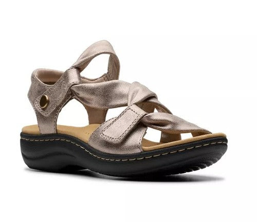 Clarks Size 7.5 W, Laurieann Bell Strappy Comfort Sandals, Taupe Metallic, Grade A