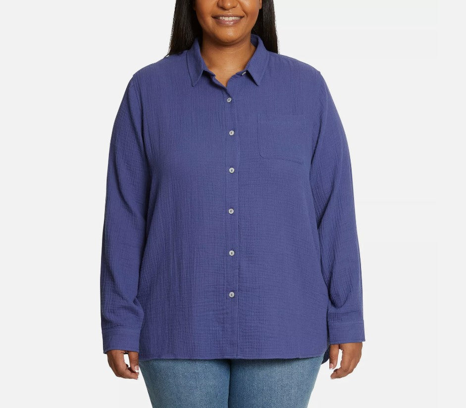 Jessica Simpson Ladies' Size X-Large (16-18), Gauze Button Front Shirt, Blue