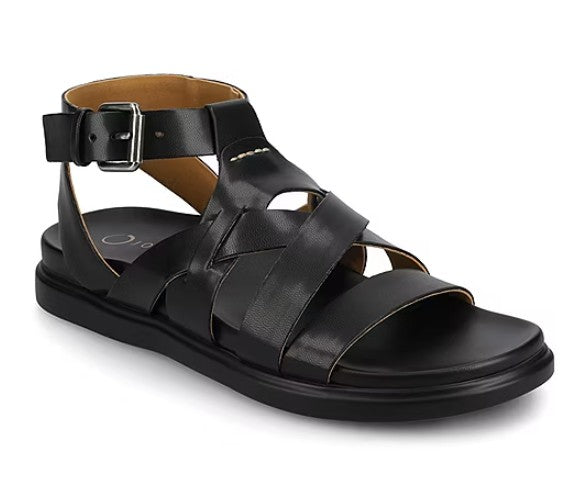 Journee Collection Women's Size 8 M, Mistee Flat Multi-Strap Sandals, Black