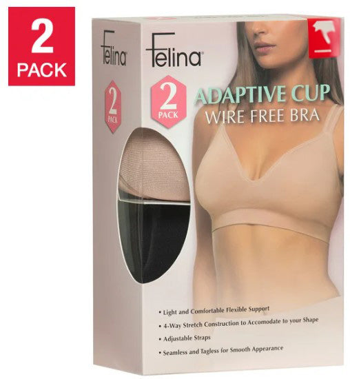 Felina Women's Size Small Adaptive Cup Wire Free Bra, 2-pack, Open Box
