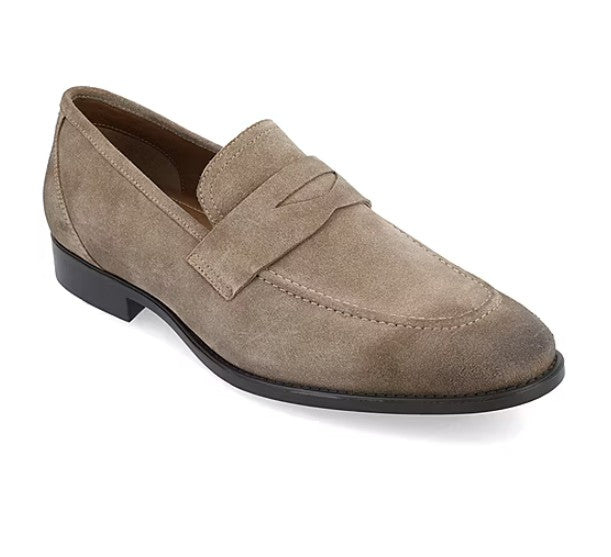 Thomas & Vine Men's Size 13, Bishop Moc Toe Penny Loafers, Taupe Suede