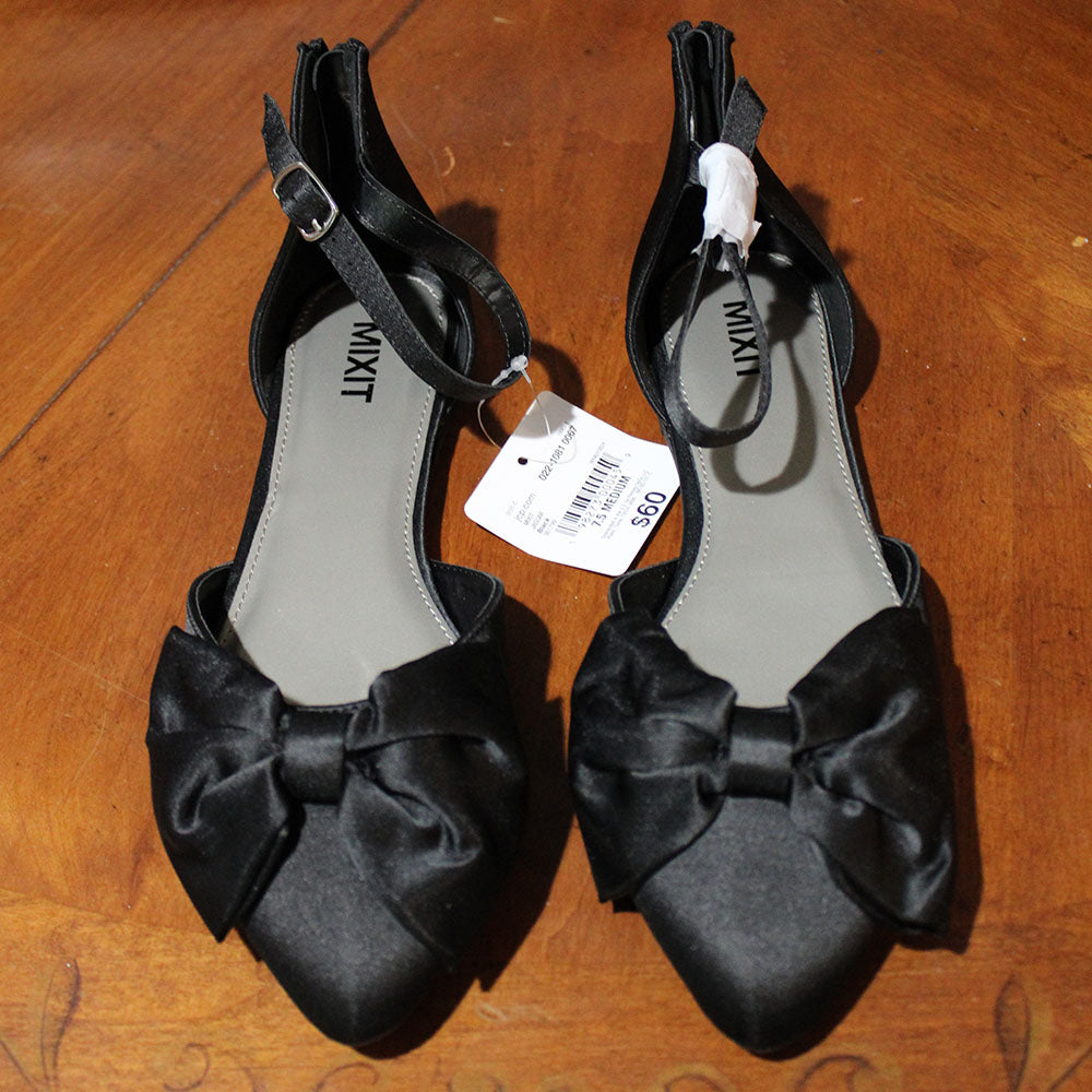 Mixit Women's Size 7.5 M, Jaguar Pointed Closed Toe Ballet Flats, Black Bow