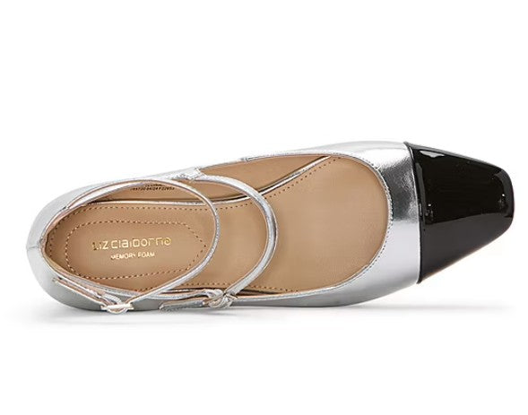 Liz Claiborne Women's Size 8.5 Wide, Cap Toe Mary Jane Ballet Flats, Silver