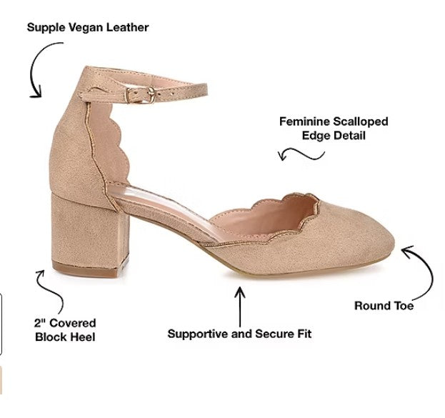 Journee Collection Women Size 11, Edna Ankle Strap Heeled Sandals Pumps, Taupe