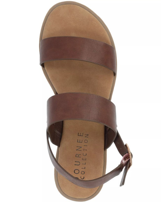 Journee Collection Women's Size 9 Wide, Lavine Double Strap Flat Sandals, Brown