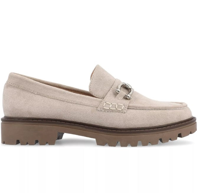 Journee Collection Women's Size 7, Jessamey Lug Sole Loafers, Grey Faux Suede