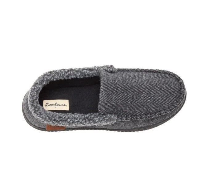 Dearfoams Mens' Size X-Large (13-14), Indoor/Outdoor Memory Foam Slippers, Black