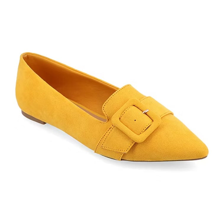 Journee Women's Size 7, Audrey Slip-on Pointed Toe Ballet Flats, Mustard
